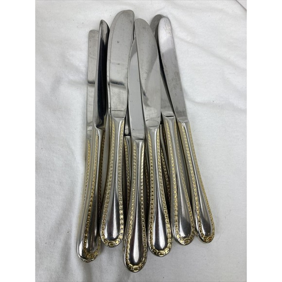 11 Retroneu GOLD ACCENT Chain 9 1/2” Dinner Knife 18/8 Korea Stainless Pre owned - Picture 8 of 8